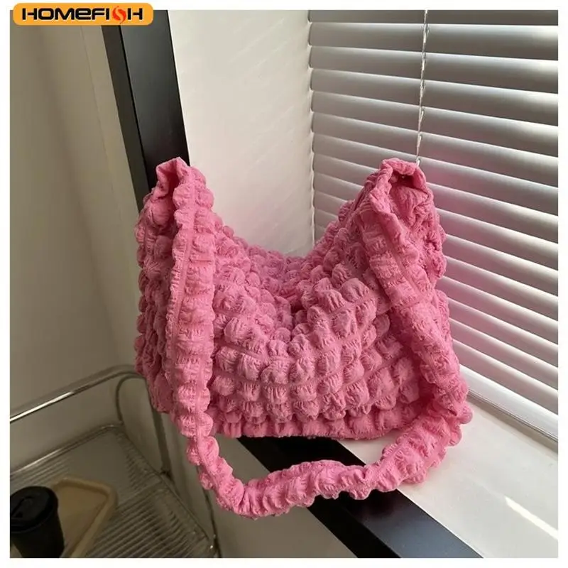 HOMEFISH Crossbody Bag With Pleated Design Embroidered Plaid Shoulder Bag Underarm Bags Simple Large Capacity Quilted Tote Bags - Image 2