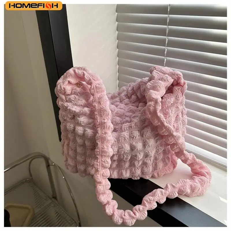 HOMEFISH Crossbody Bag With Pleated Design Embroidered Plaid Shoulder Bag Underarm Bags Simple Large Capacity Quilted Tote Bags - Image 5