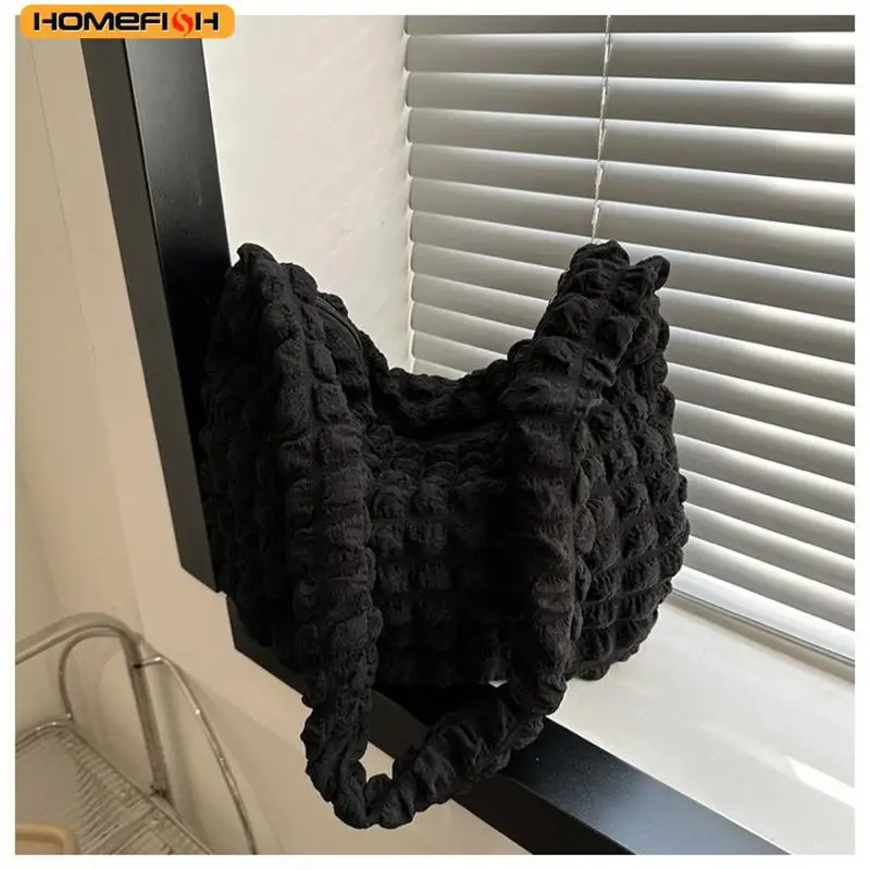 HOMEFISH Crossbody Bag With Pleated Design Embroidered Plaid Shoulder Bag Underarm Bags Simple Large Capacity Quilted Tote Bags - Image 3