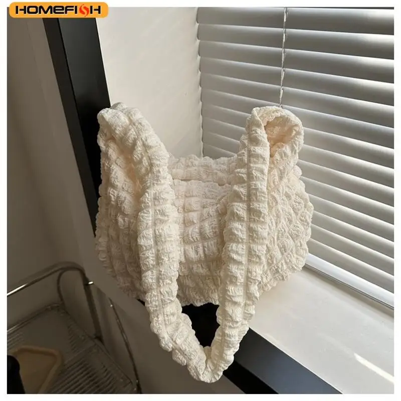 HOMEFISH Crossbody Bag With Pleated Design Embroidered Plaid Shoulder Bag Underarm Bags Simple Large Capacity Quilted Tote Bags - Image 4