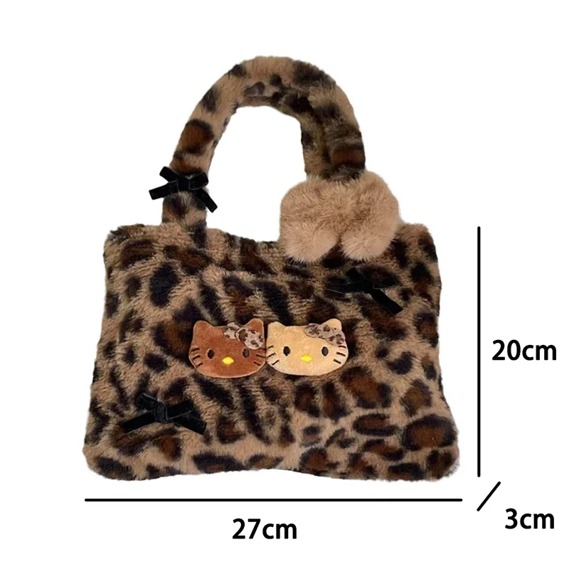 Hello Kitty leopard print plush fashion cute handbag for girls shoulder bag armpit handbag lightweight and durable gift forgirls - Image 5