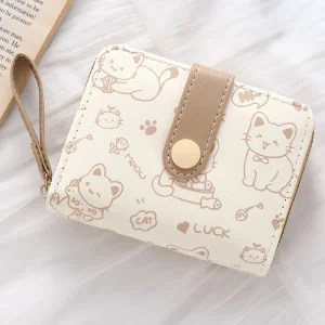 Cute Cat Wallets for Women Card Holder Small Purses with Zip Coin Pocket High Quality Square Hand Bags