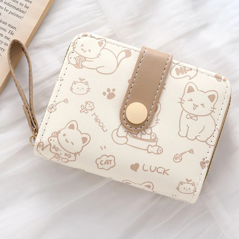 Cute Cat Wallets for Women Card Holder Small Purses with Zip Coin Pocket High Quality Square Hand Bags